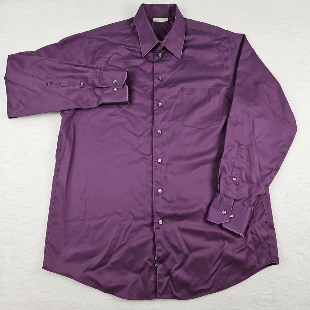 Kenneth Cole Dress Shirt Mens 16.5 34/35 Purple Non Iron Classic Fit Long Sleeve